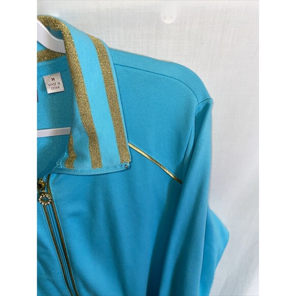 Quacker Factory Fashion Running Jacket Women's Size Medium Baby Blue Zip Front - Picture 4 of 12